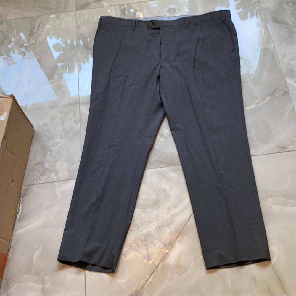 Gray Dress Pants with Flat Front and Straight Leg